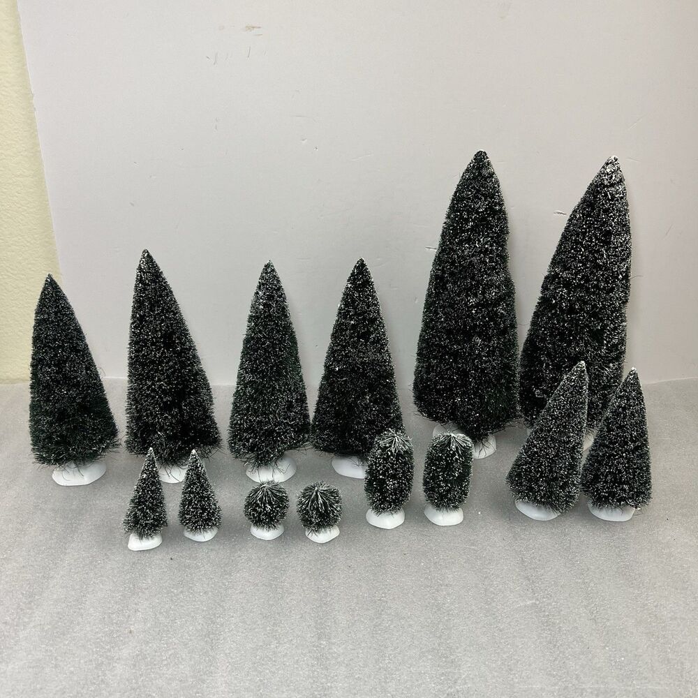 Lot Of 14 Dept. 56 Village Accessories Frosted Spruce Tree up To 11”  Town Tree